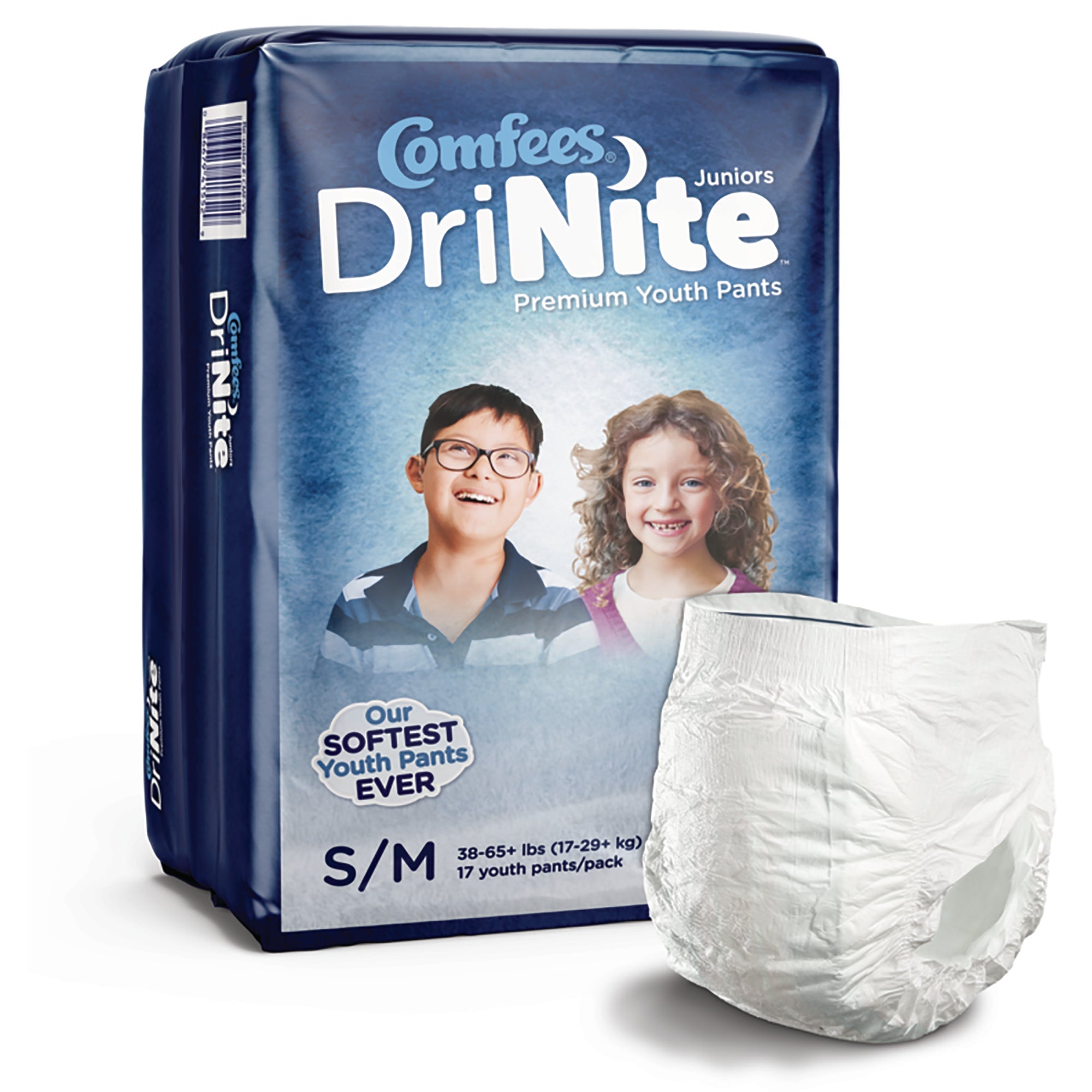 Unisex Youth Absorbent Underwear Comfees DriNite Juniors Pull On with Tear Away Seams Small / Medium Disposable Heavy Absorbency
