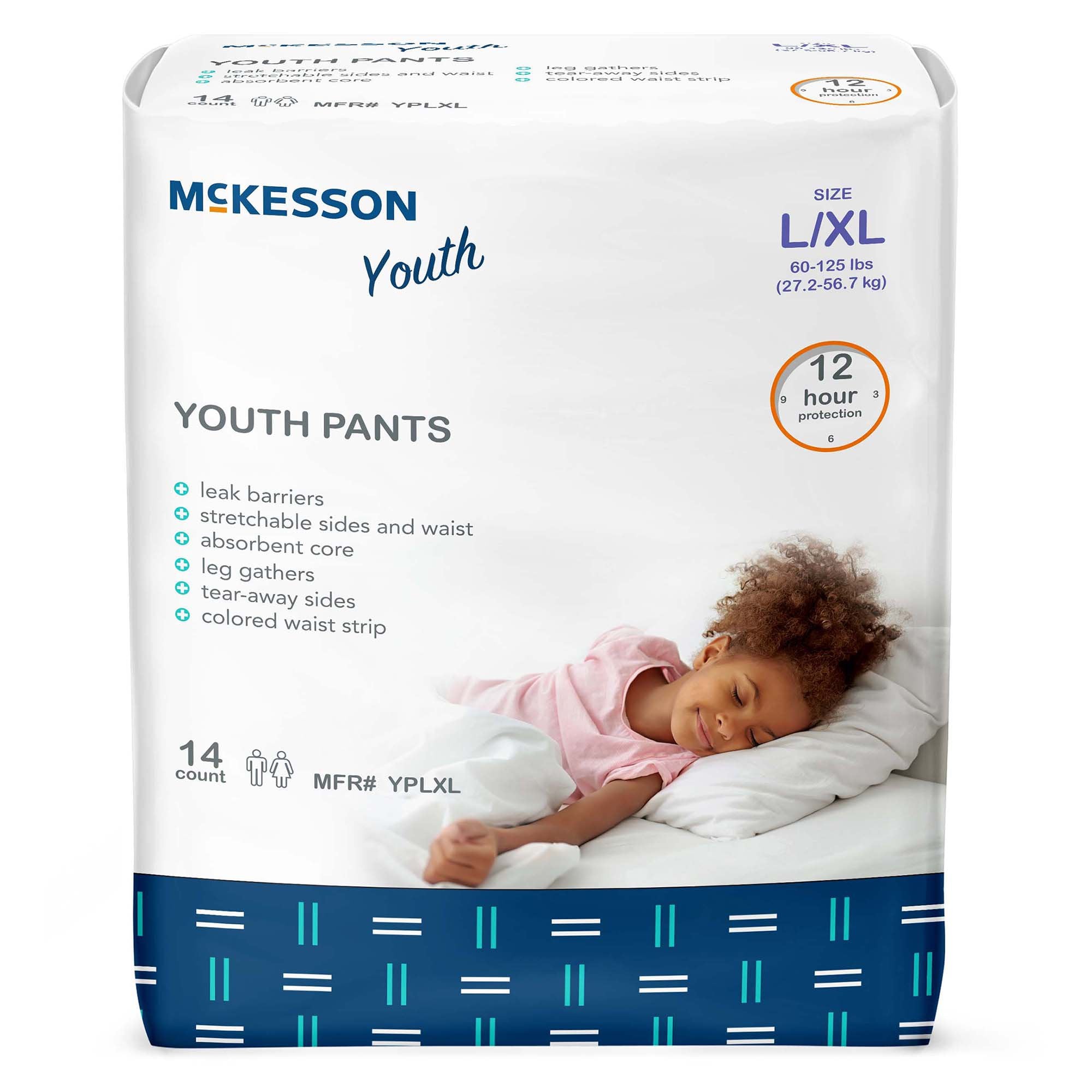 Unisex Youth Absorbent Underwear McKesson Pull On with Tear Away Seams Large / X Large Disposable Heavy Absorbency