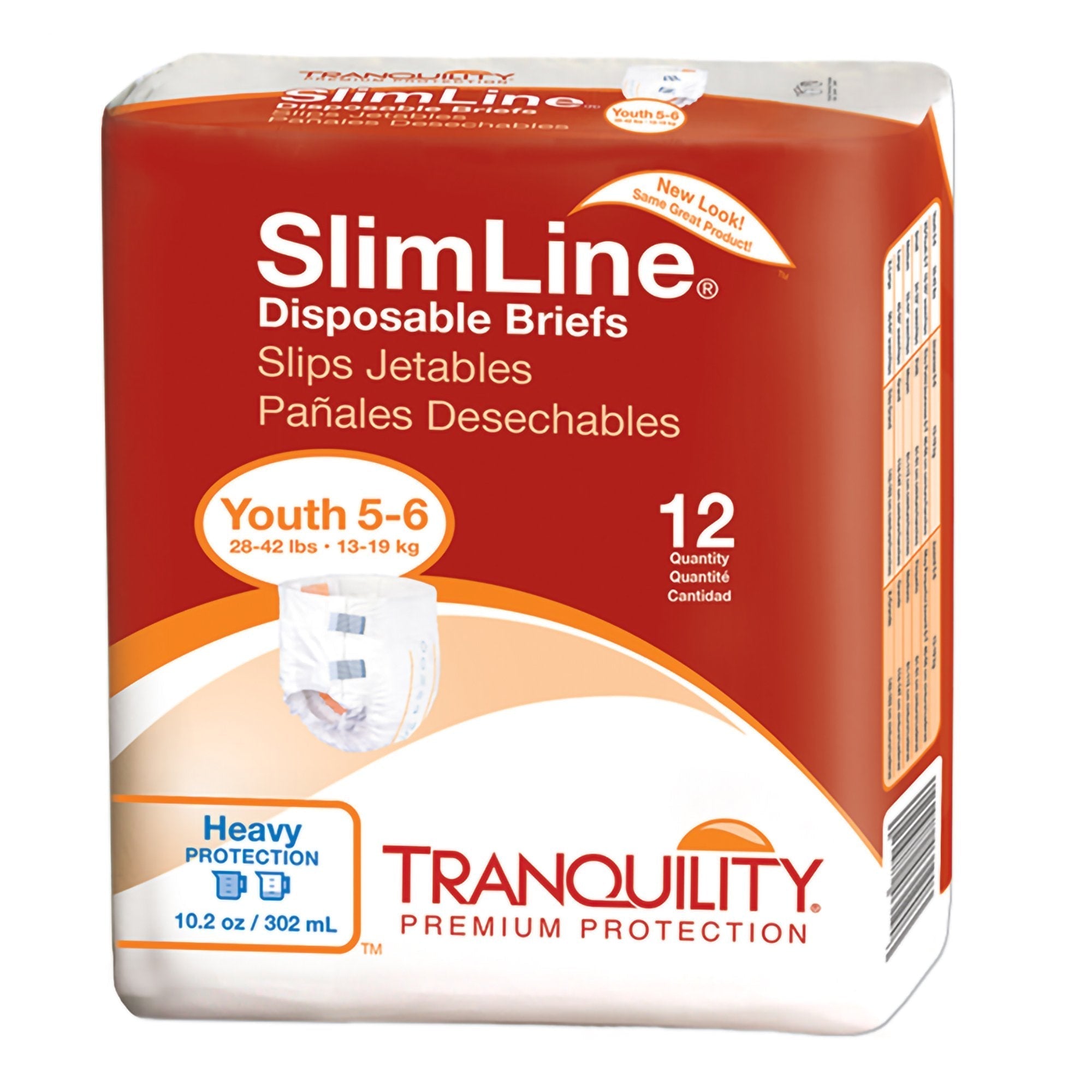 Unisex Youth Incontinence Brief Tranquility Slimline Size 5 to 6 Disposable Heavy Absorbency