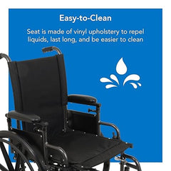 Probasics K2 Wheelchair with flip-back height adjustable padded removable desk length arm rests and Elevating Leg rest ,8" x 1" Front 24" Back Wheels ,300 lbs Weight Capacity ,18" x 16" ,WC21816DE