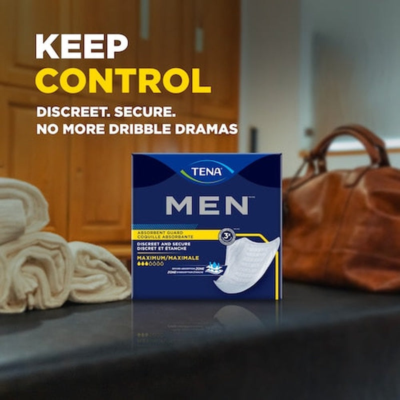 bladder control pad tena men maximum 8 inch length heavy absorbency dry fast core one size fits most packaging type case