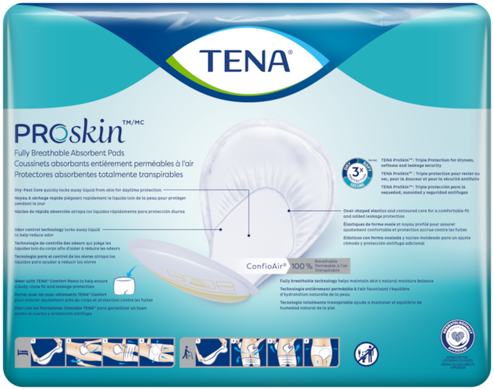 incontinence liner tena proskin day plus 24 inch length heavy absorbency dry fast core one size fits most packaging type case