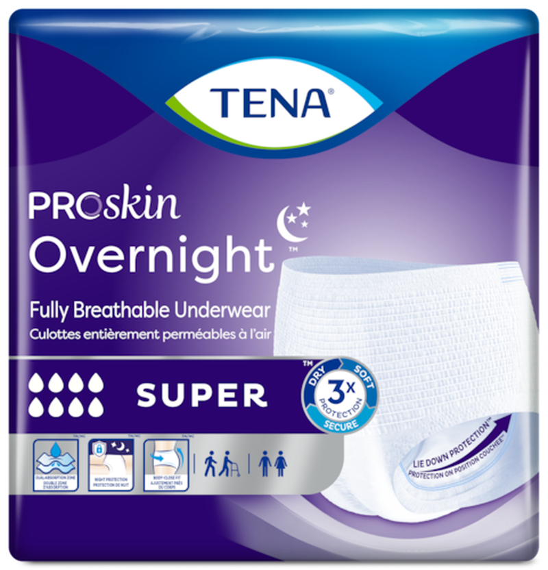 unisex adult absorbent underwear tena proskin overnight super pull on with tear away seams large disposable heavy absorbency packaging type case