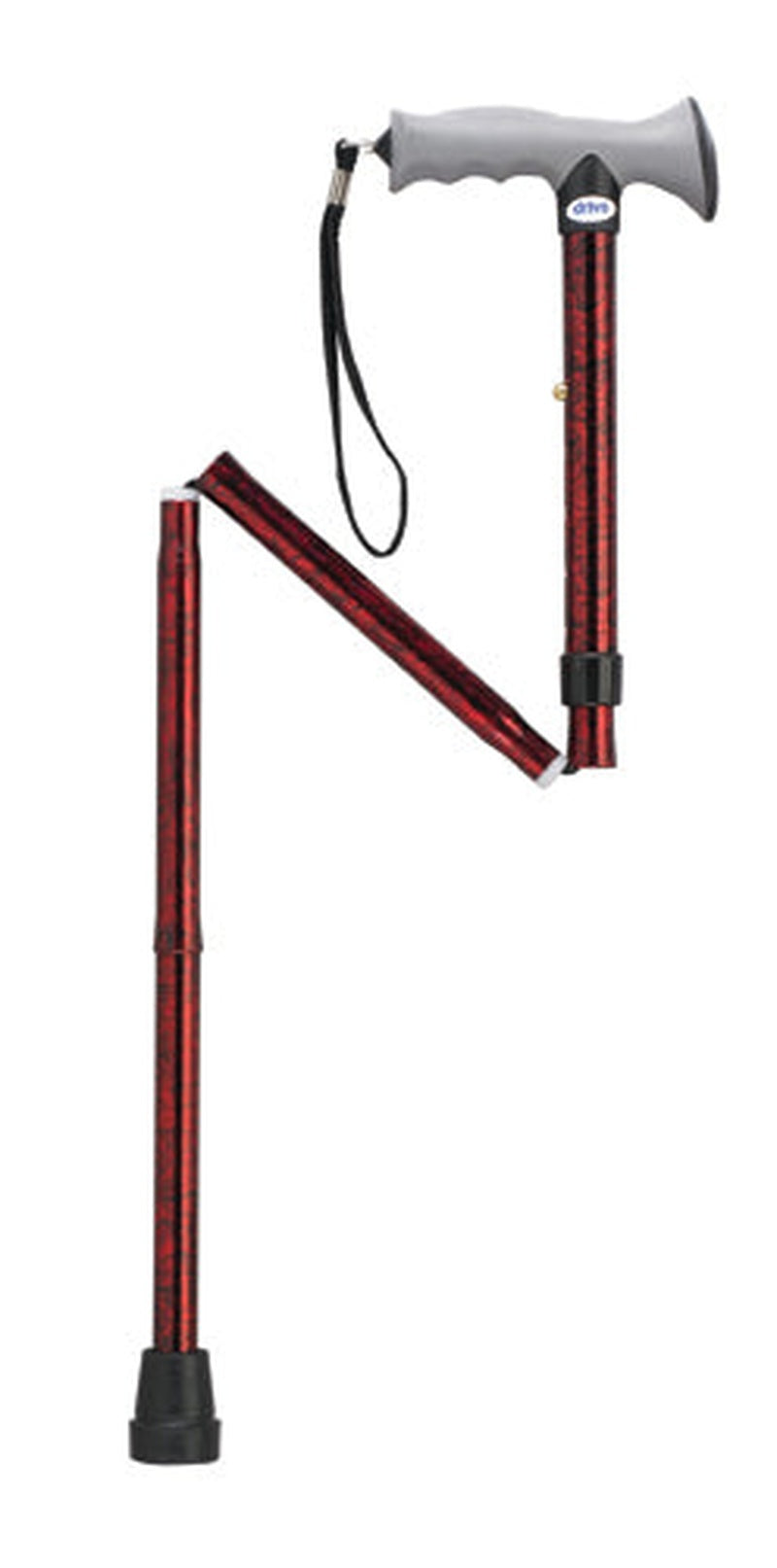 Folding Cane Alum W/gel Grip Red Crackle