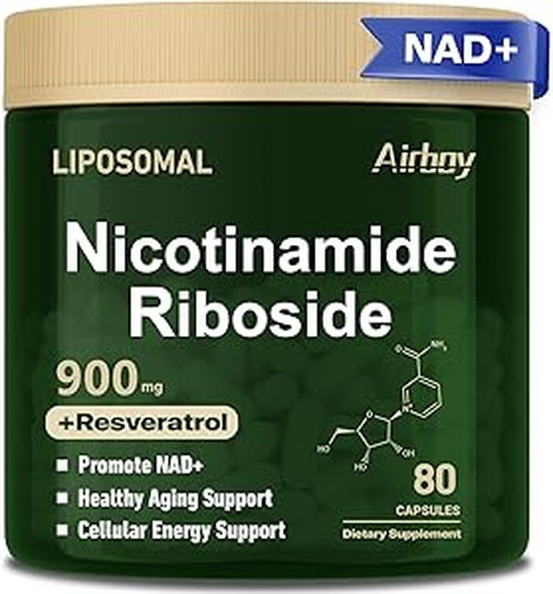 Airboy NAD Supplement, Liposomal NAD Nicotinamide Riboside Resveratrol 900mg, NMN Alternative, NAD Booster Support Anti-Aging, Energy, Focus - 80 Capsules