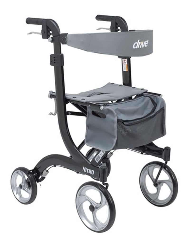 Nitro Aluminum Rollator Black Tall Height W/10 Casters All Care Store
