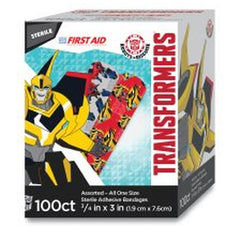 Adhesive Strip American White Cross Stat Strip 3/4 X 3 Inch Plastic Rectangle Kid Design (Transformers) Sterile