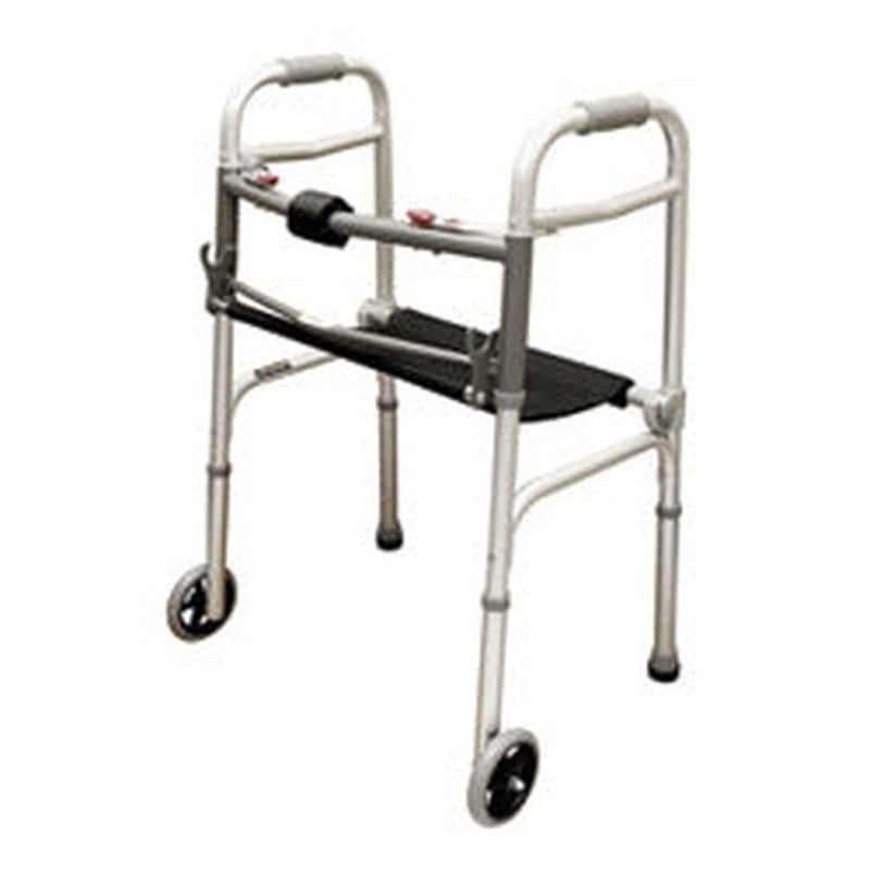 Walker W/seat Adult 2 button & 5 Wheels Roscoe All Care Store