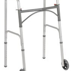 Dual Release Folding Walker with Wheels Adjustable Height drive Steel Frame 350 lbs. Weight Capacity 32 to 39 Inch Height