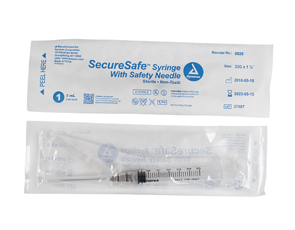 dynarex securesafe syringe with safety needle