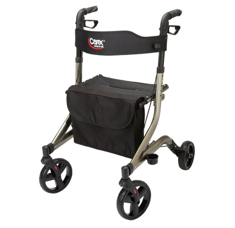 Carex Aluminium Crosstour Rolling Walker Rollator For Seniors and Elders, Wheel size 8 inch With Height Adjustable 34" to 38", Weight Capacity 300lbs Black Color , Foldable, 23000 0000 A230
