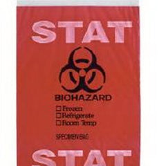 Specimen Transport Bag with Document Pouch 6 X 9 Inch Zip Closure STAT / Biohazard Symbol NonSterile