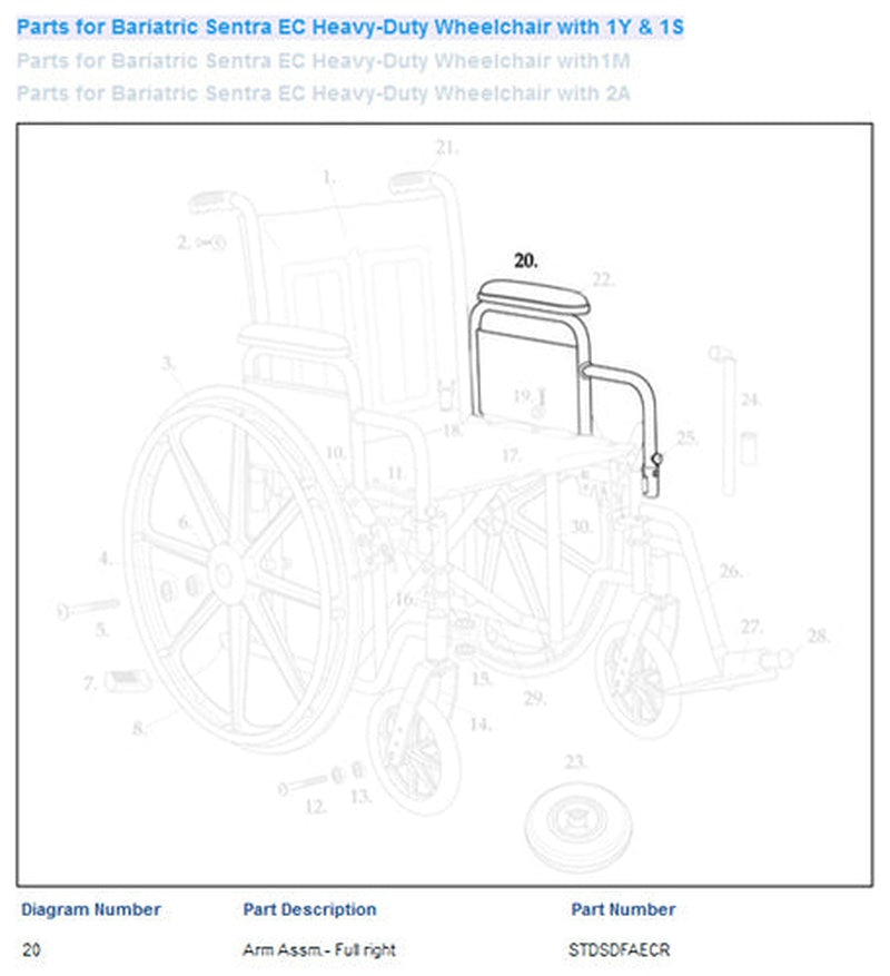 Wheelchair Arm W/padding Full Length Right