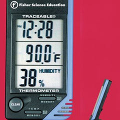 Digital Thermometer / Hygrometer Fisherbrand Traceable Fahrenheit / Celsius 32° to 122°F (0 to 50°C) Internal Sensor Desk / Wall Mount Battery Operated