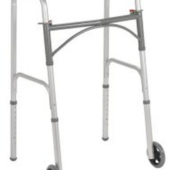 Dual Release Folding Walker with Wheels Adjustable Height drive Steel Frame 350 lbs. Weight Capacity 32 to 39 Inch Height