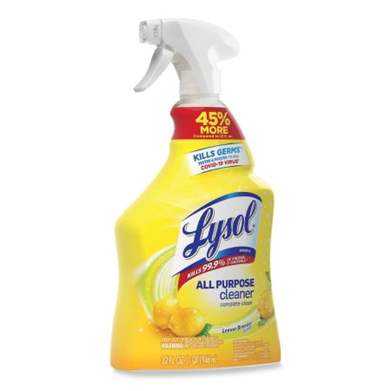 Lysol All Purpose Surface Disinfectant Cleaner – Lemon Breeze 32 oz Trigger Spray Bottle, Kills 99.9% of Bacteria and COVID-19 Virus (Case of 12) | EPA Reg. 777-89