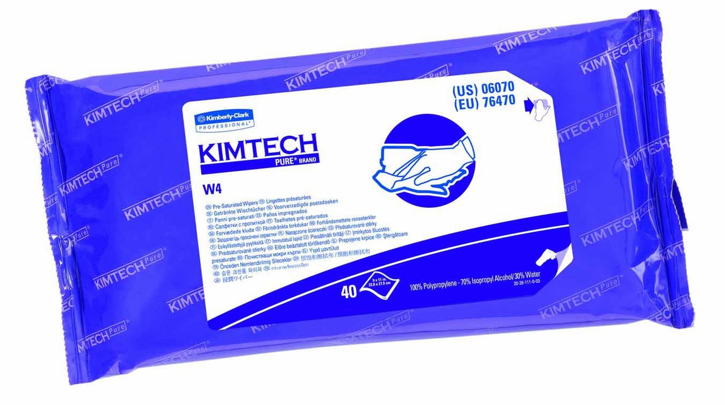 kimtech w4 surface disinfectant cleaner premoistened cleanroom manual pull wipe 40 count soft pack alcohol scent nonsterile packaging type case
