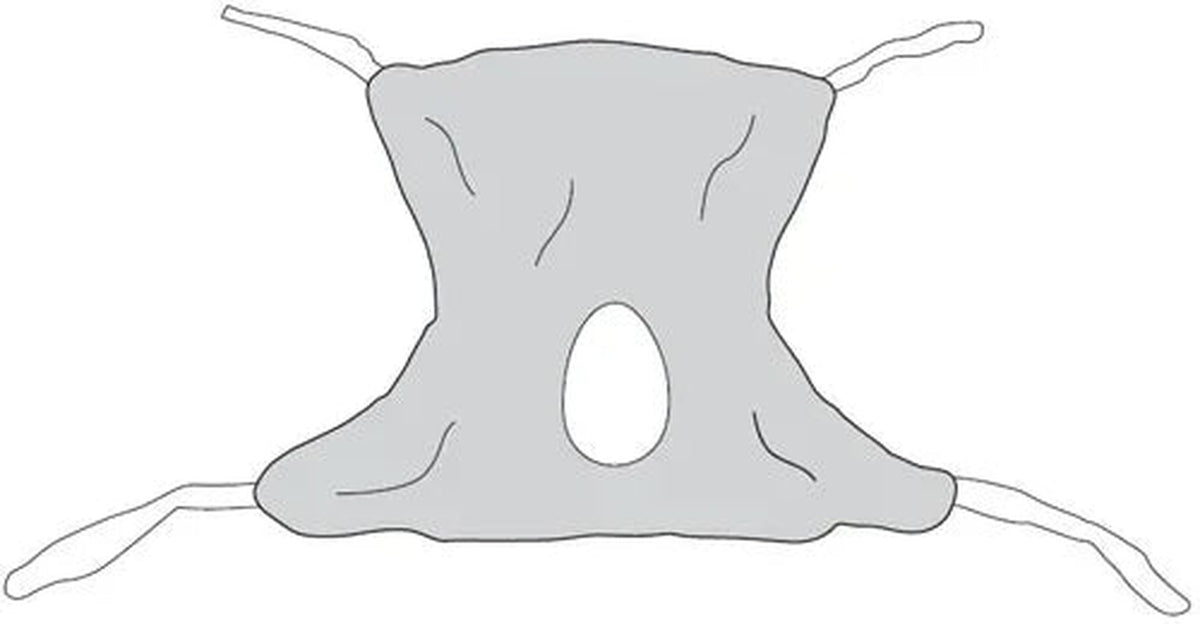 Full body patient lift sling drawing with a center opening