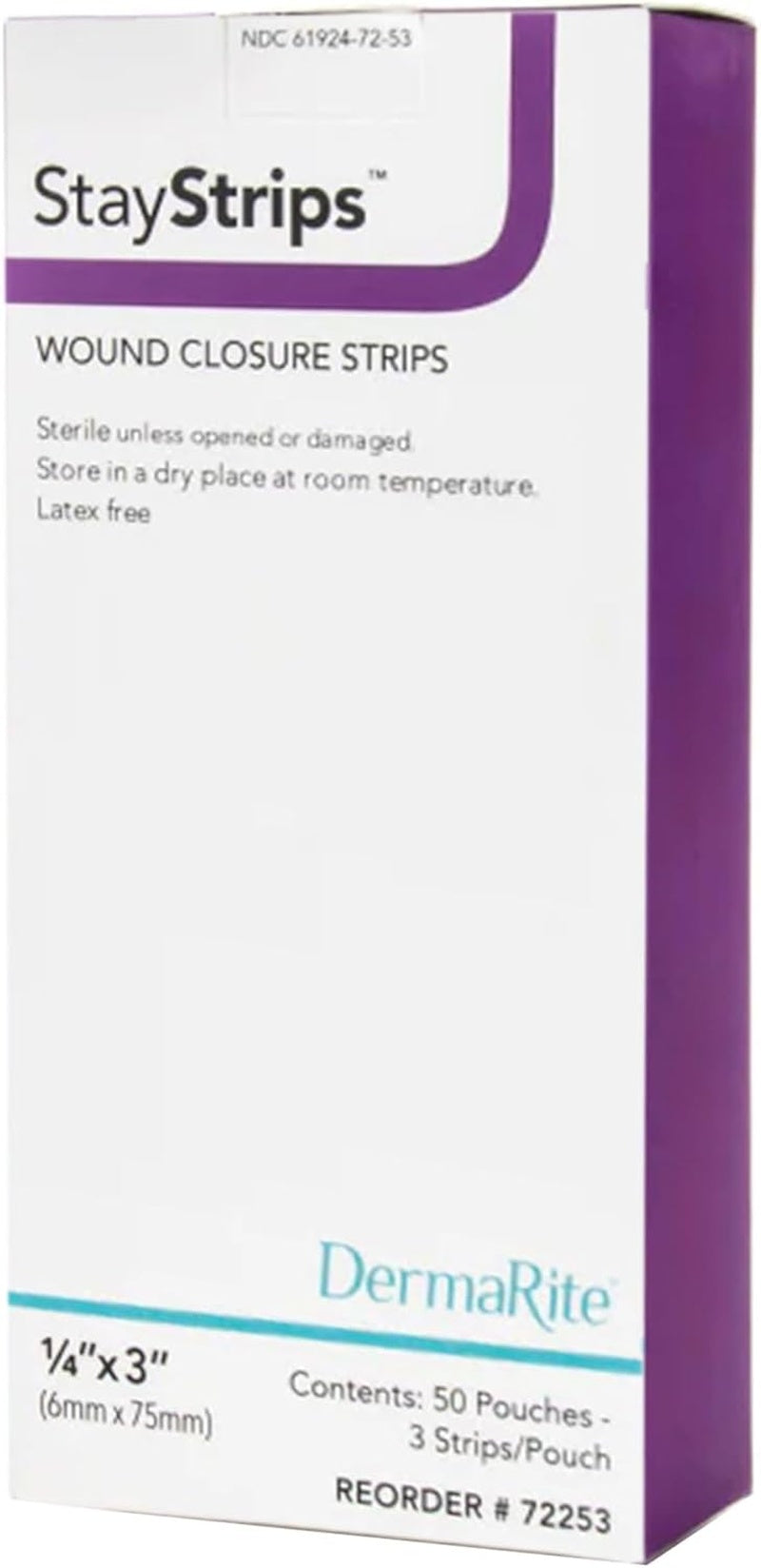 Skin Closure Strip StayStrips 1/4 X 3 Inch Nonwoven Material Flexible Strip White