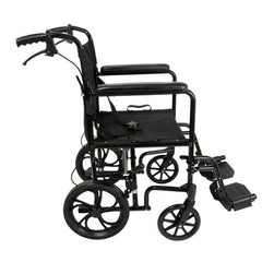 Probasics Expedition Aluminum Transport Wheelchair with Padded full-length permanent armrests and Swing-away Footrests ,12 inch Rear Wheels ,300 lbs Weight Capacity ,TCA191612BK