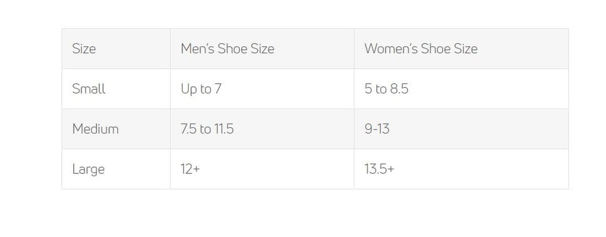 Aircast A60 ankle brace size chart by shoe size