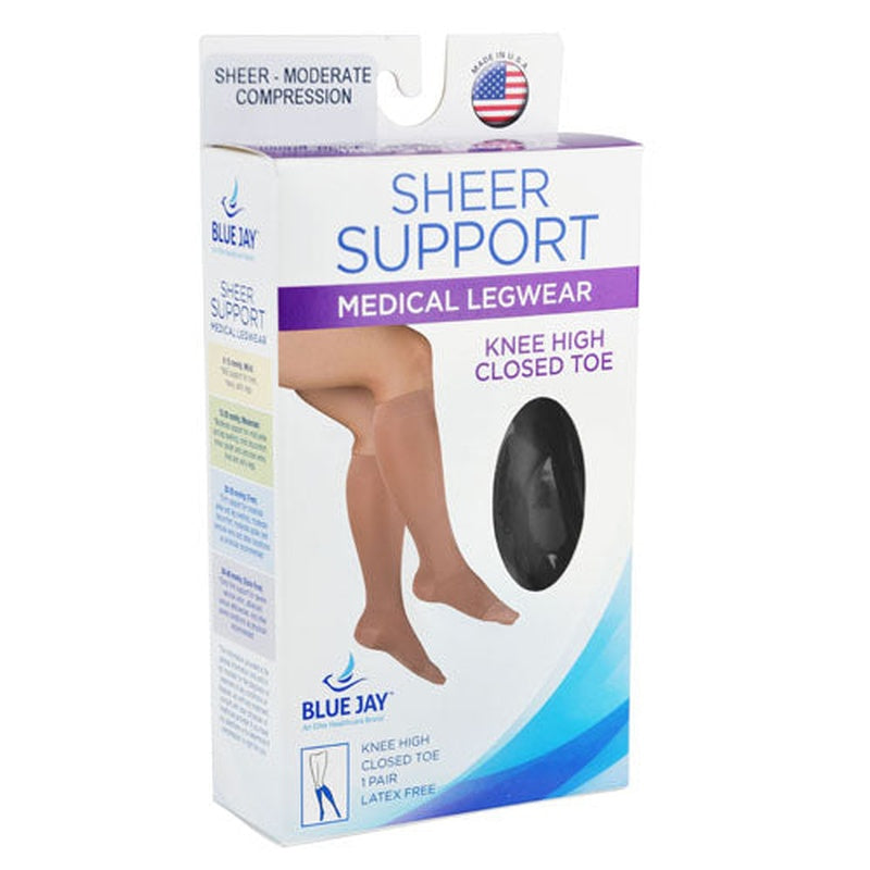 Ladies' Sheer Firm Support Md 20-30mmhg Knee Highs Black