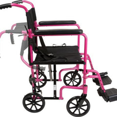 ProBasics pink transport chair with elevating legrests side view