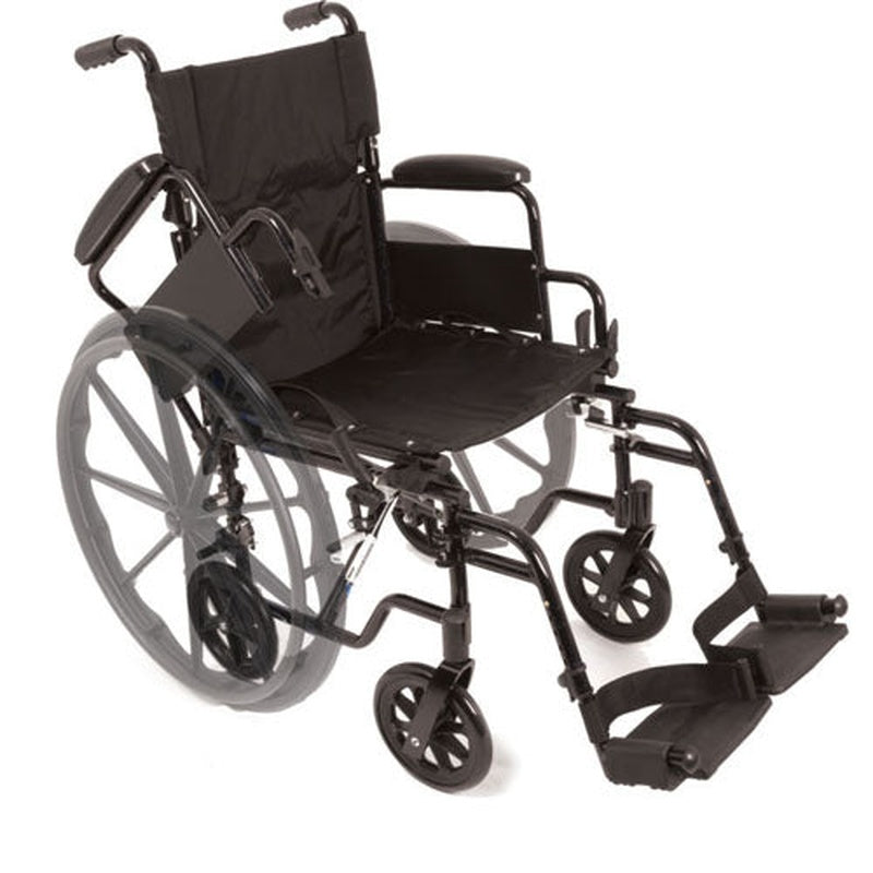 Probasics K4 Transformer Wheelchair with Flip-back padded desk-length arms and adjustable footrests with heel loops ,8-inch front ,24-inch rear Wheels ,250 lbs Weight Capacity ,20 X16inch ,WC42016DS