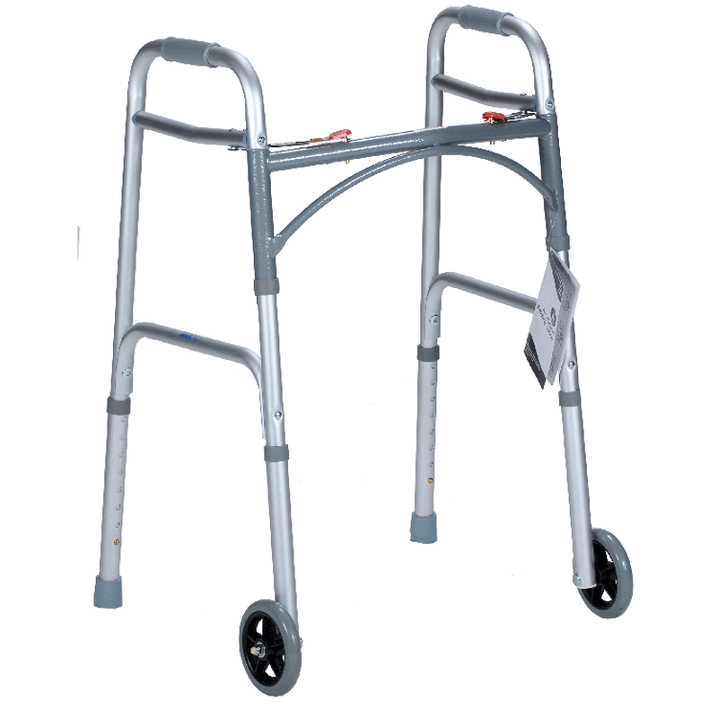 dynarex adult two button folding walker w 5 wheels