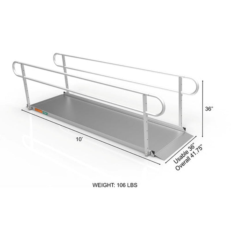Portable Ramp Solid Surface 10' W/handrails