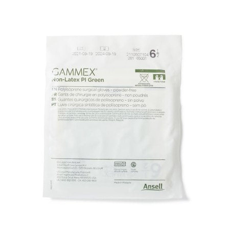 gammex non latex pi green polyisoprene surgical glove size 6 5 light green gammex non latex pi green surgical glove mk648142bx