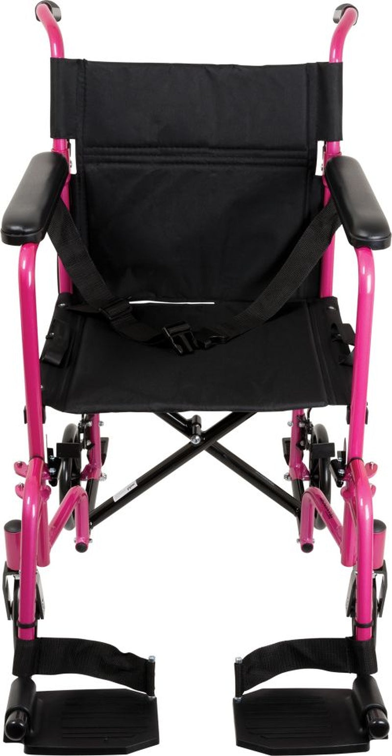 ProBasics pink transport chair rear angle view