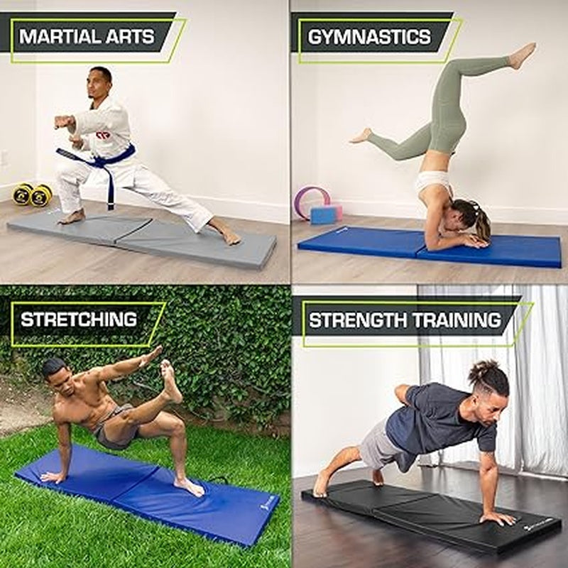 gymax exercise mat 2 ft x 6 ft bi fold with carry handles thick home workout floor mat for gymnastics tumbling yoga mma wrestling