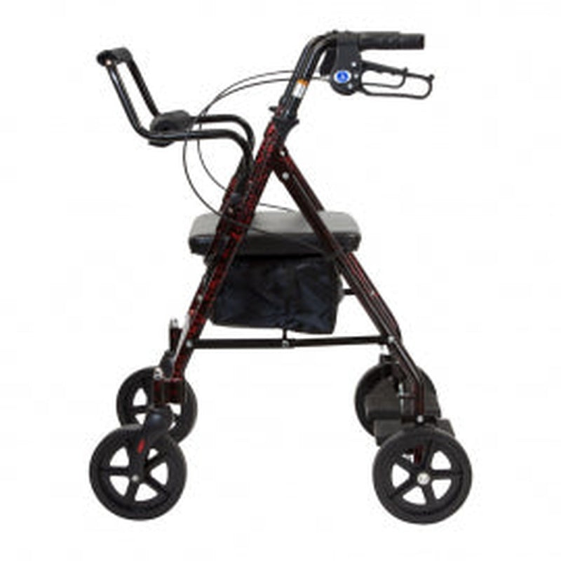 Dynarex 10208 DynaGo Duo Transport Stand up Folding Rollator, 300lbs Capacity Aluminium Red Frame