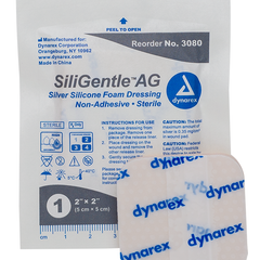 dynarex siligentle ag silver silicone foam dressing