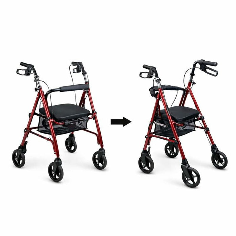 Drive Duet Aluminium Rollator For Seniors and Elders, Wheel size 8inch With Height Adjustable Weight Capacity 300lbs Burgundy Color ,Foldable, 851757EA