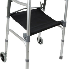 probasics two button folding walker with wheels and roll up seat
