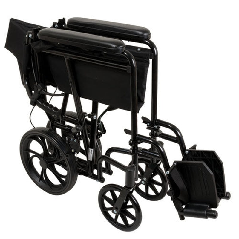 Probasics Expedition Aluminum Transport Wheelchair with Padded full-length permanent armrests and Swing-away Footrests ,12 inch Rear Wheels ,300 lbs Weight Capacity ,TCA191612BK