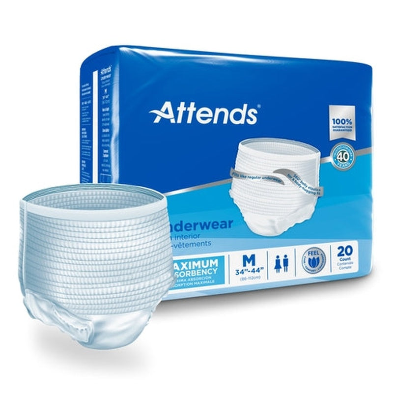 unisex adult absorbent underwear attends pull on with tear away seams medium disposable heavy absorbency packaging type case