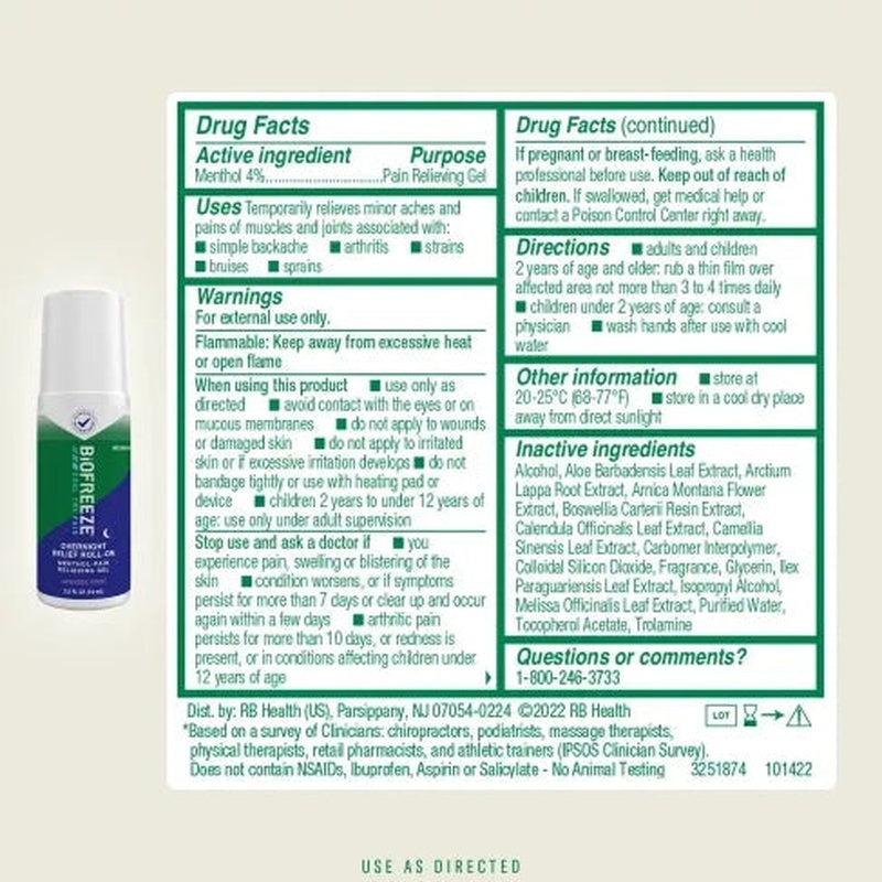 Topical Pain Relief Biofreeze 5% Strength Menthol Topical Gel 2.5 oz., Packaging Type- Case