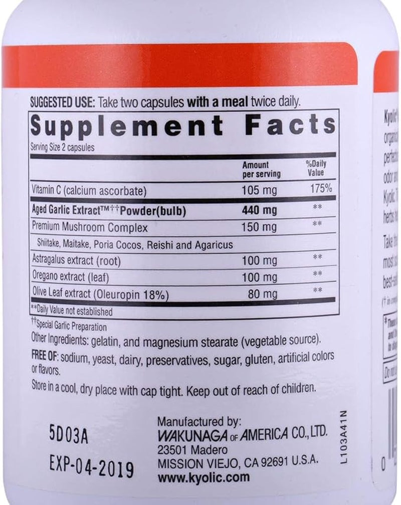 Kyolic - Aged Garlic Extract Immune Formula 103 - 100 Capsules