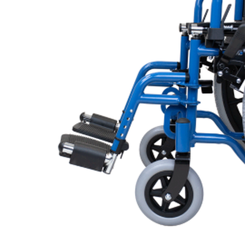 Lightweight pediatric wheelchair with adjustable foot rests
