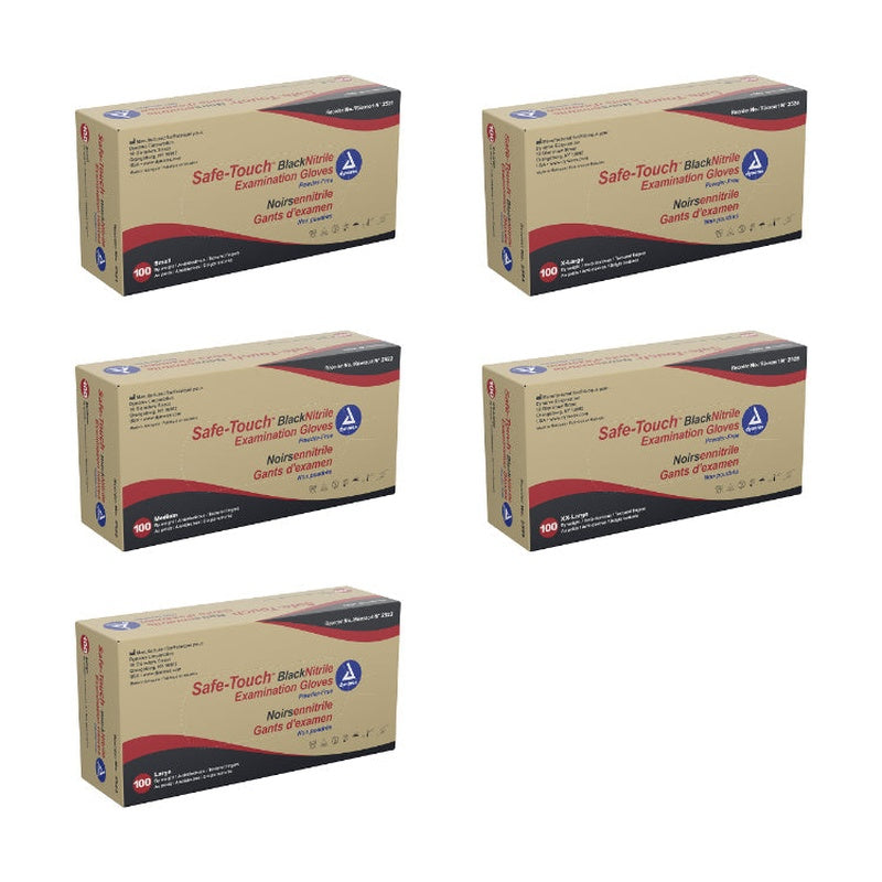 dynarex safe touch black nitrile exam gloves powder free 100bx 10cs