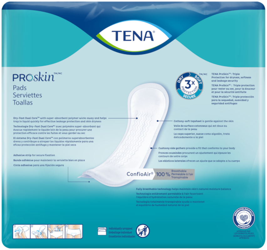 bladder control pad tena proskin heavy long 15 inch length heavy absorbency dry fast core one size fits most packaging type case