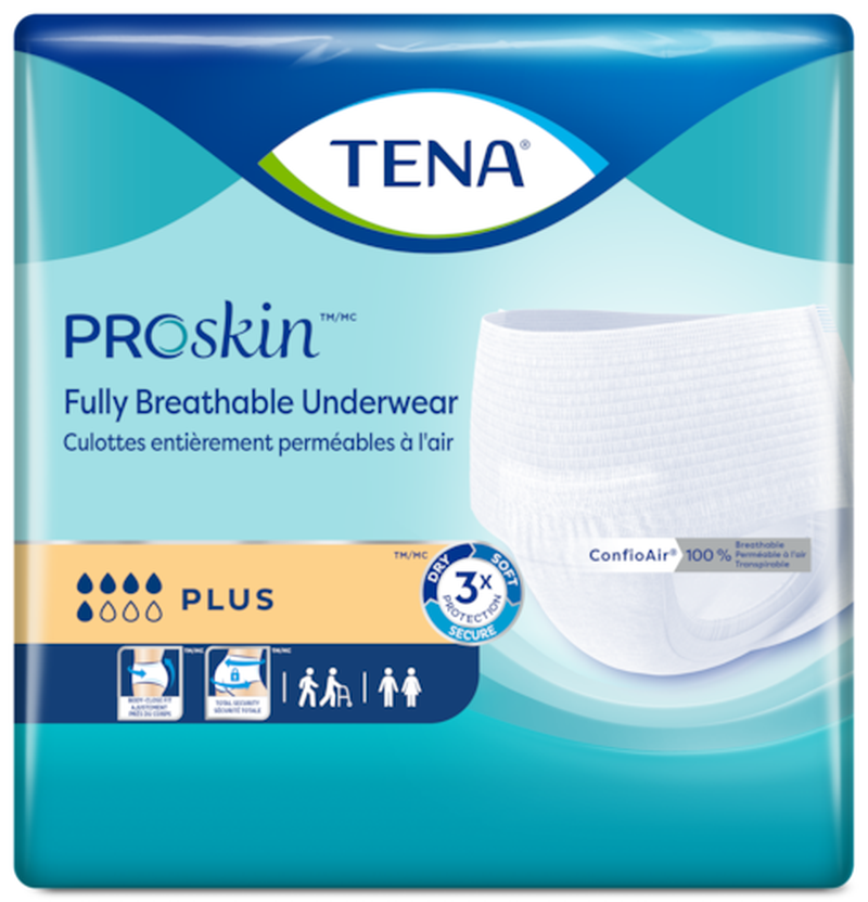 unisex adult absorbent underwear tena proskin plus pull on with tear away seams 2x large disposable moderate absorbency packaging type case