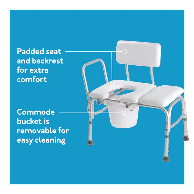 Carex Deluxe Padded Transfer Bench with Opening & Bucket