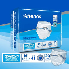 unisex adult absorbent underwear attends pull on with tear away seams medium disposable heavy absorbency packaging type case