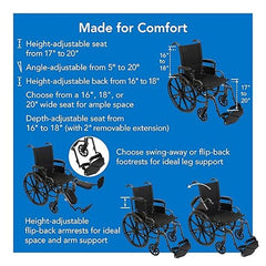 Probasics K2 Wheelchair with flip-back height adjustable padded removable desk length arm rests and Elevating Leg rest ,8" x 1" Front 24" Back Wheels ,300 lbs Weight Capacity ,18" x 16" ,WC21816DE