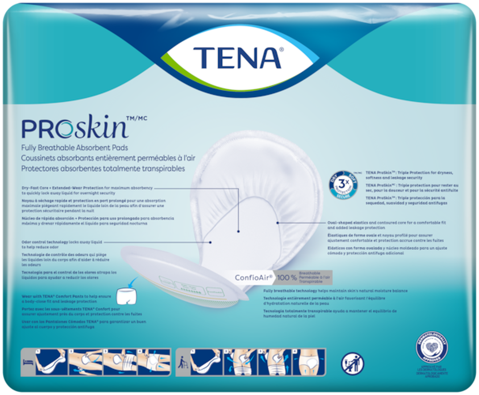 incontinence liner tena proskin day regular 24 inch length moderate absorbency dry fast core one size fits most packaging type case