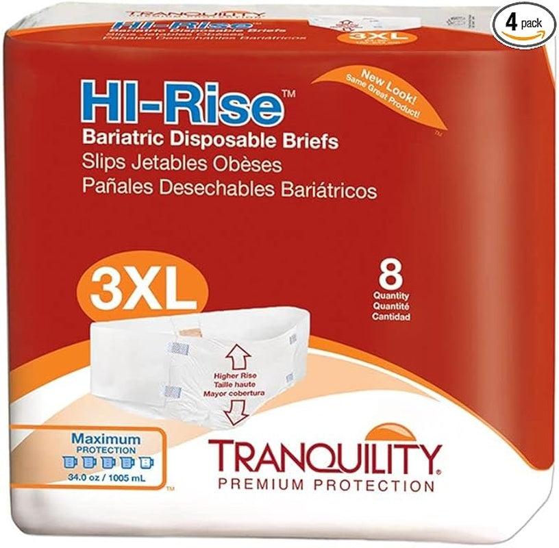 unisex adult incontinence brief tranquility hi rise bariatric 3x large disposable heavy absorbency packaging type case